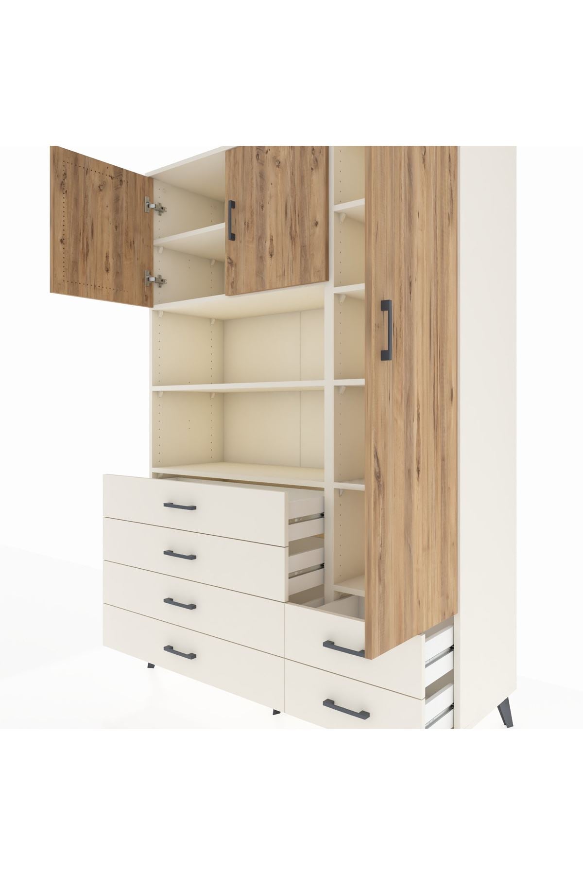 Hyperion Dolap 9 Raflı 6 Çekmeceli 3 Kapaklı 132x44x195 Aytaşı-Çam/Aytaşı