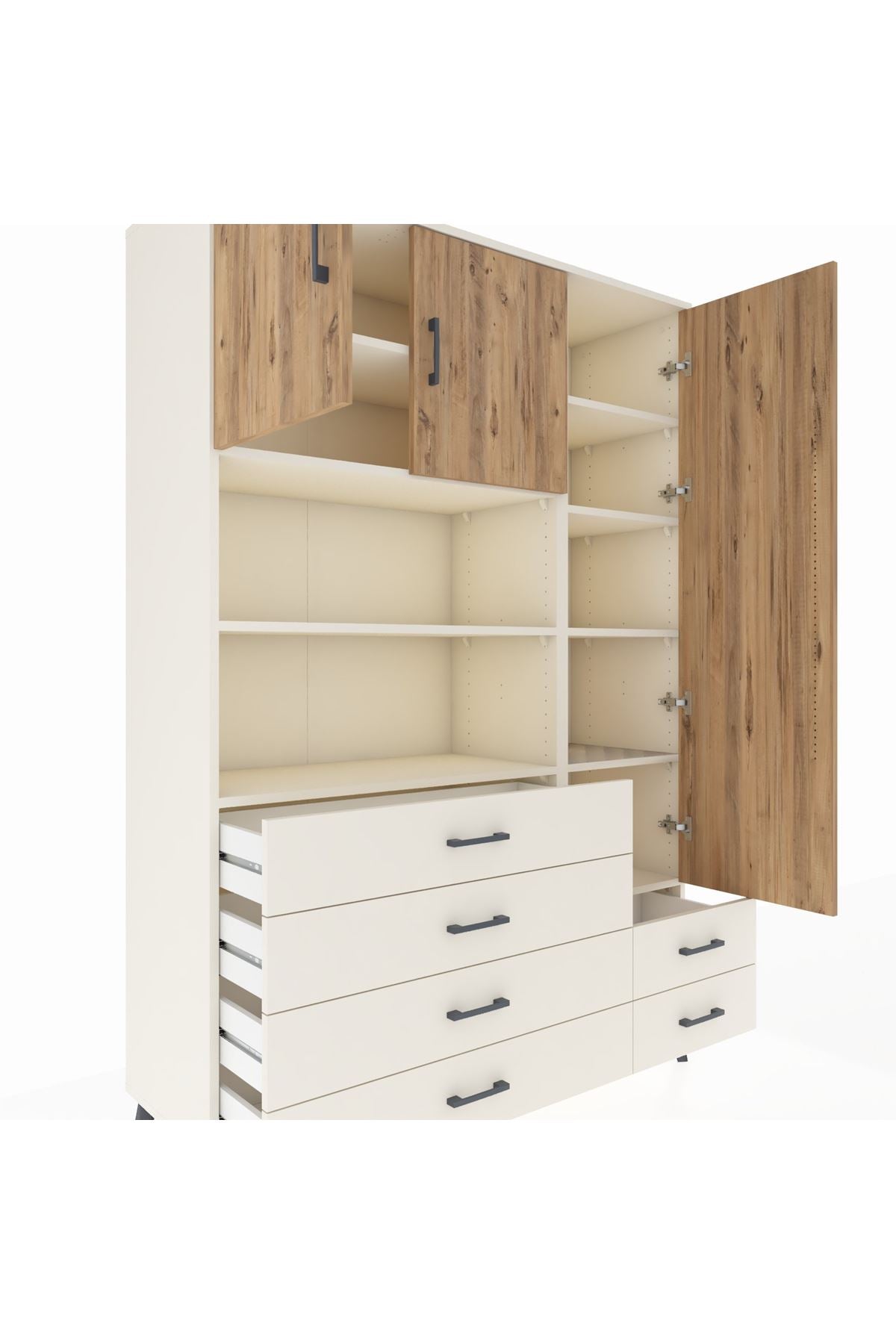 Hyperion Dolap 9 Raflı 6 Çekmeceli 3 Kapaklı 132x44x195 Aytaşı-Çam/Aytaşı