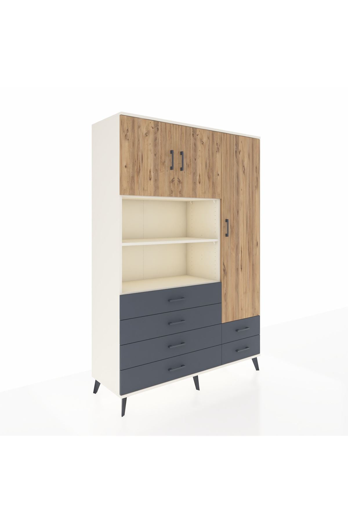 Hyperion Dolap 9 Raflı 6 Çekmeceli 3 Kapaklı 132x44x195 Aytaşı-Çam/Antrasit