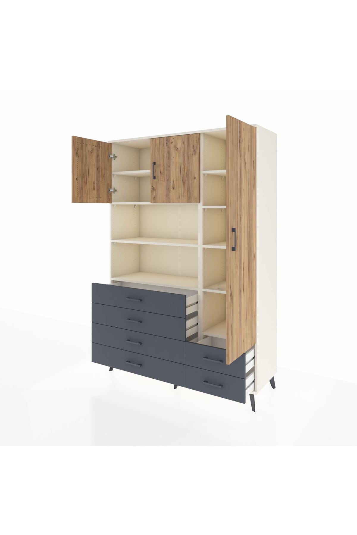 Hyperion Dolap 9 Raflı 6 Çekmeceli 3 Kapaklı 132x44x195 Aytaşı-Çam/Antrasit