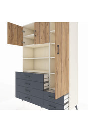 Hyperion Dolap 9 Raflı 6 Çekmeceli 3 Kapaklı 132x44x195 Aytaşı-Çam/Antrasit