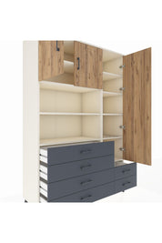 Hyperion Dolap 9 Raflı 6 Çekmeceli 3 Kapaklı 132x44x195 Aytaşı-Çam/Antrasit