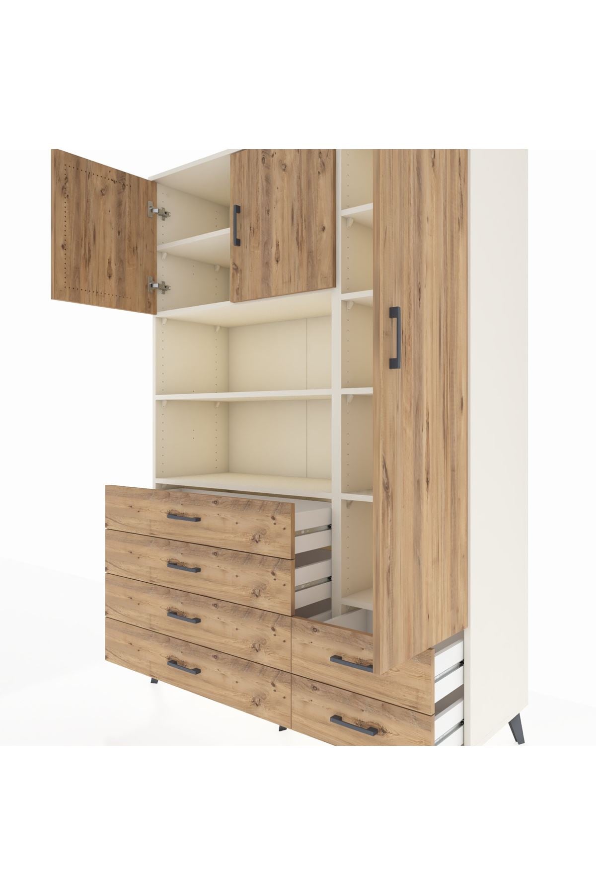 Hyperion Dolap 9 Raflı 6 Çekmeceli 3 Kapaklı 132x44x195 Aytaşı-Çam/Çam