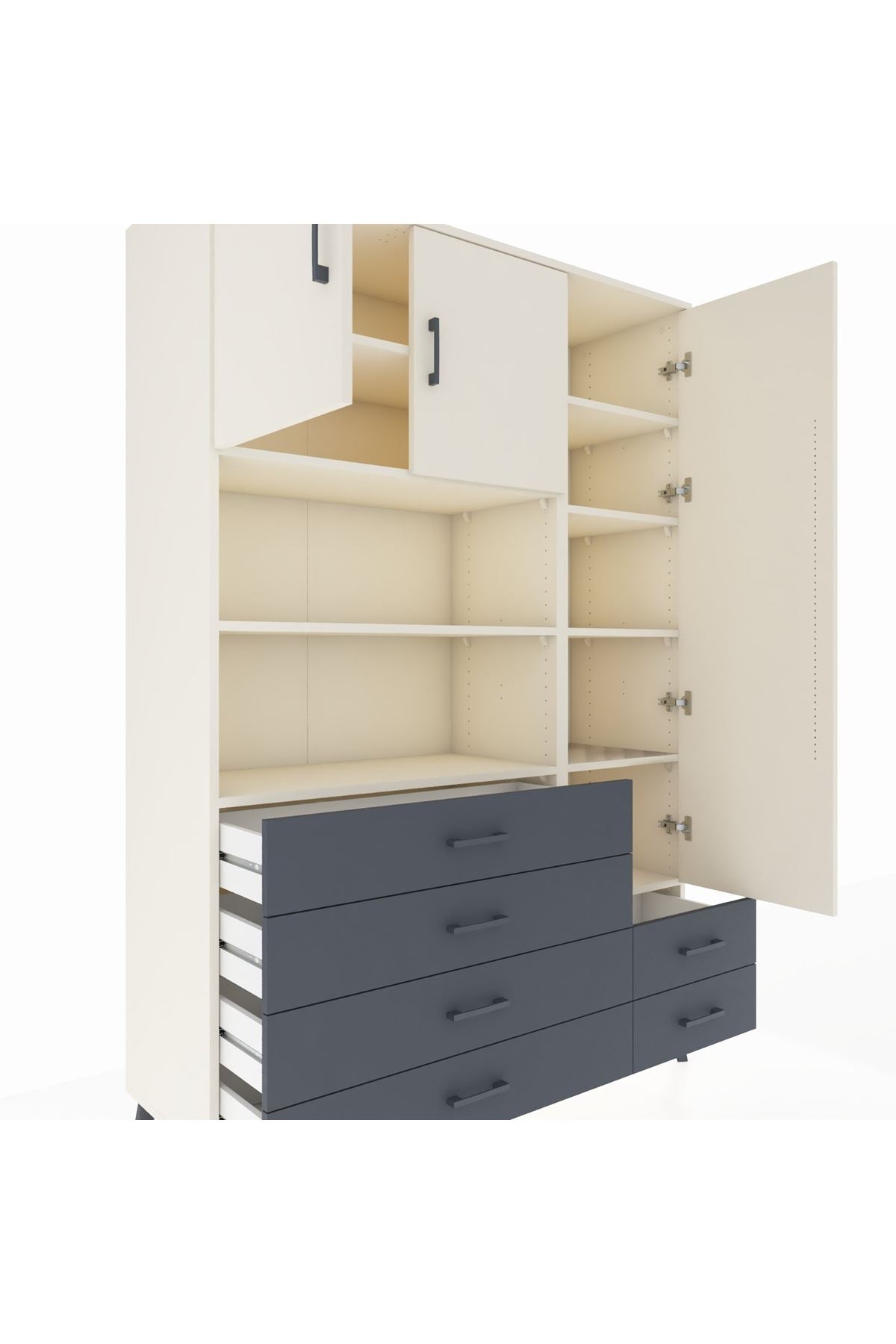 Hyperion Dolap 9 Raflı 6 Çekmeceli 3 Kapaklı 132x44x195 Aytaşı-Aytaşı/Antrasit