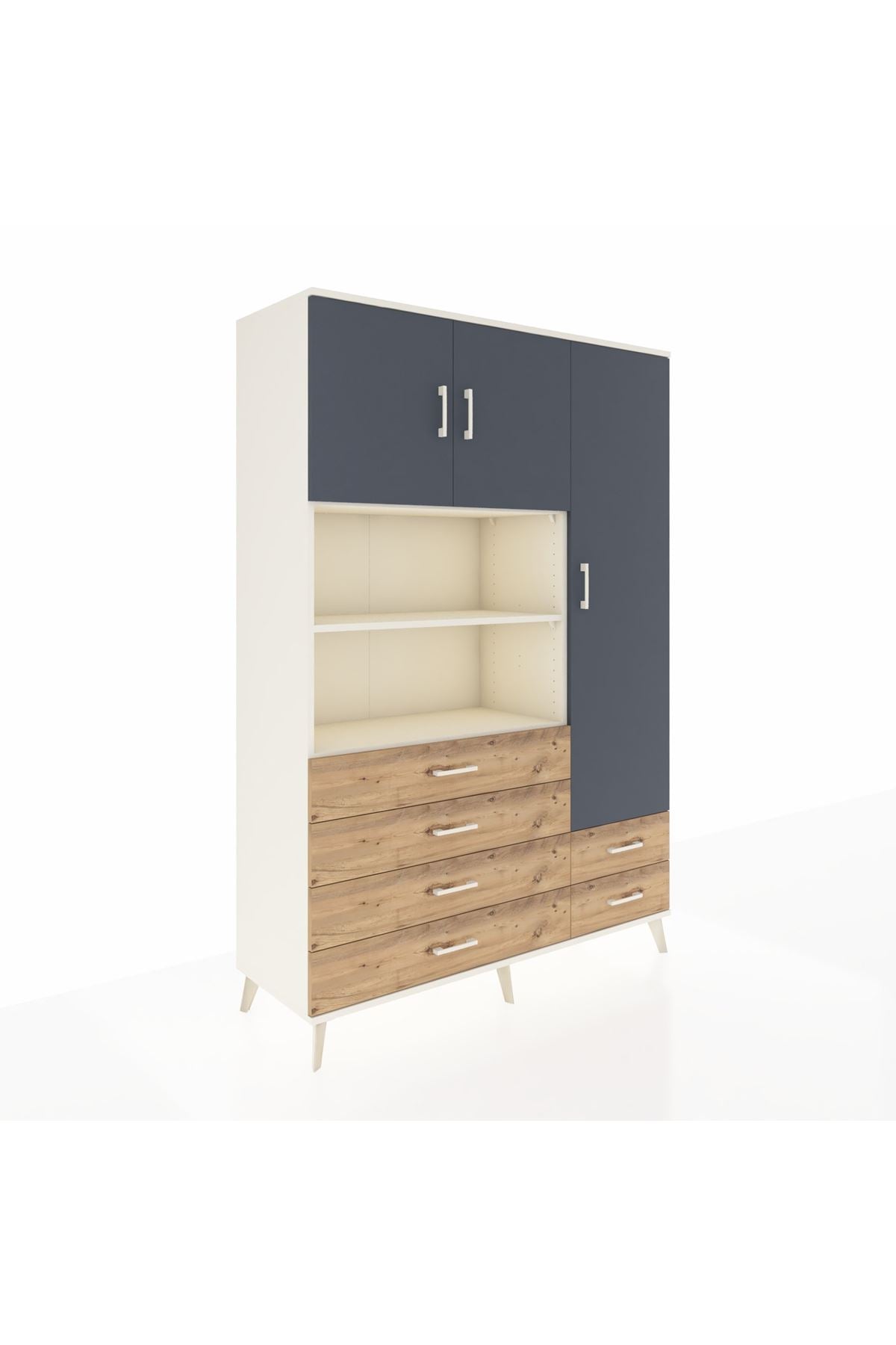 Hyperion Dolap 9 Raflı 6 Çekmeceli 3 Kapaklı 132x44x195 Aytaşı-Antrasit/Çam