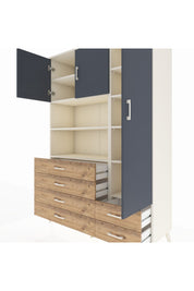 Hyperion Dolap 9 Raflı 6 Çekmeceli 3 Kapaklı 132x44x195 Aytaşı-Antrasit/Çam