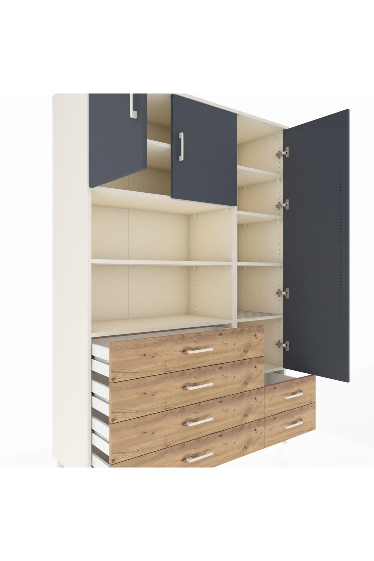 Hyperion Dolap 9 Raflı 6 Çekmeceli 3 Kapaklı 132x44x195 Aytaşı-Antrasit/Çam