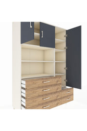 Hyperion Dolap 9 Raflı 6 Çekmeceli 3 Kapaklı 132x44x195 Aytaşı-Antrasit/Çam