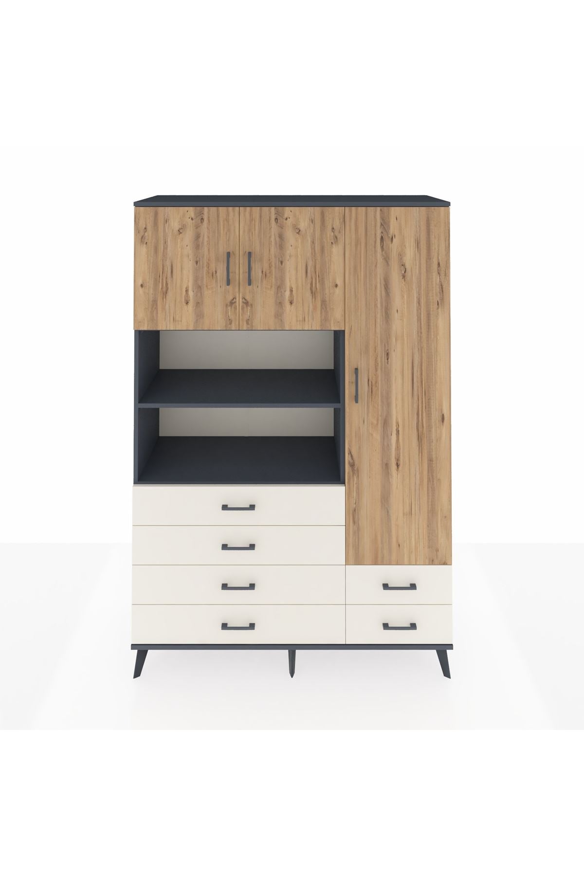 Hyperion Dolap 9 Raflı 6 Çekmeceli 3 Kapaklı 132x44x195 Antrasit-Çam/Aytaşı