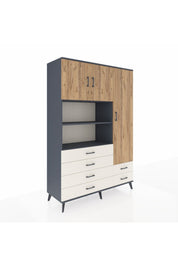 Hyperion Dolap 9 Raflı 6 Çekmeceli 3 Kapaklı 132x44x195 Antrasit-Çam/Aytaşı