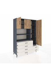 Hyperion Dolap 9 Raflı 6 Çekmeceli 3 Kapaklı 132x44x195 Antrasit-Çam/Aytaşı