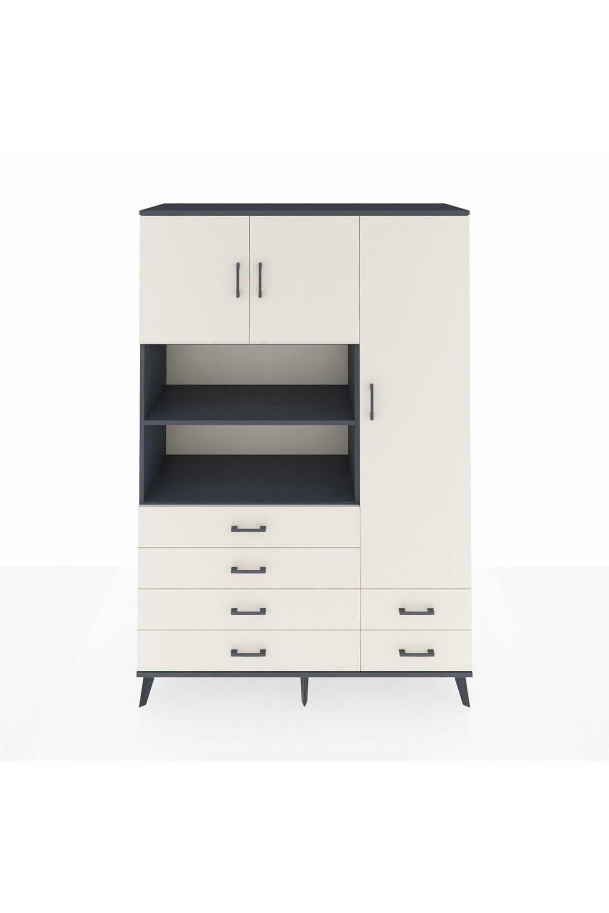 Hyperion Dolap 9 Raflı 6 Çekmeceli 3 Kapaklı 132x44x195 Antrasit-Aytaşı/Aytaşı