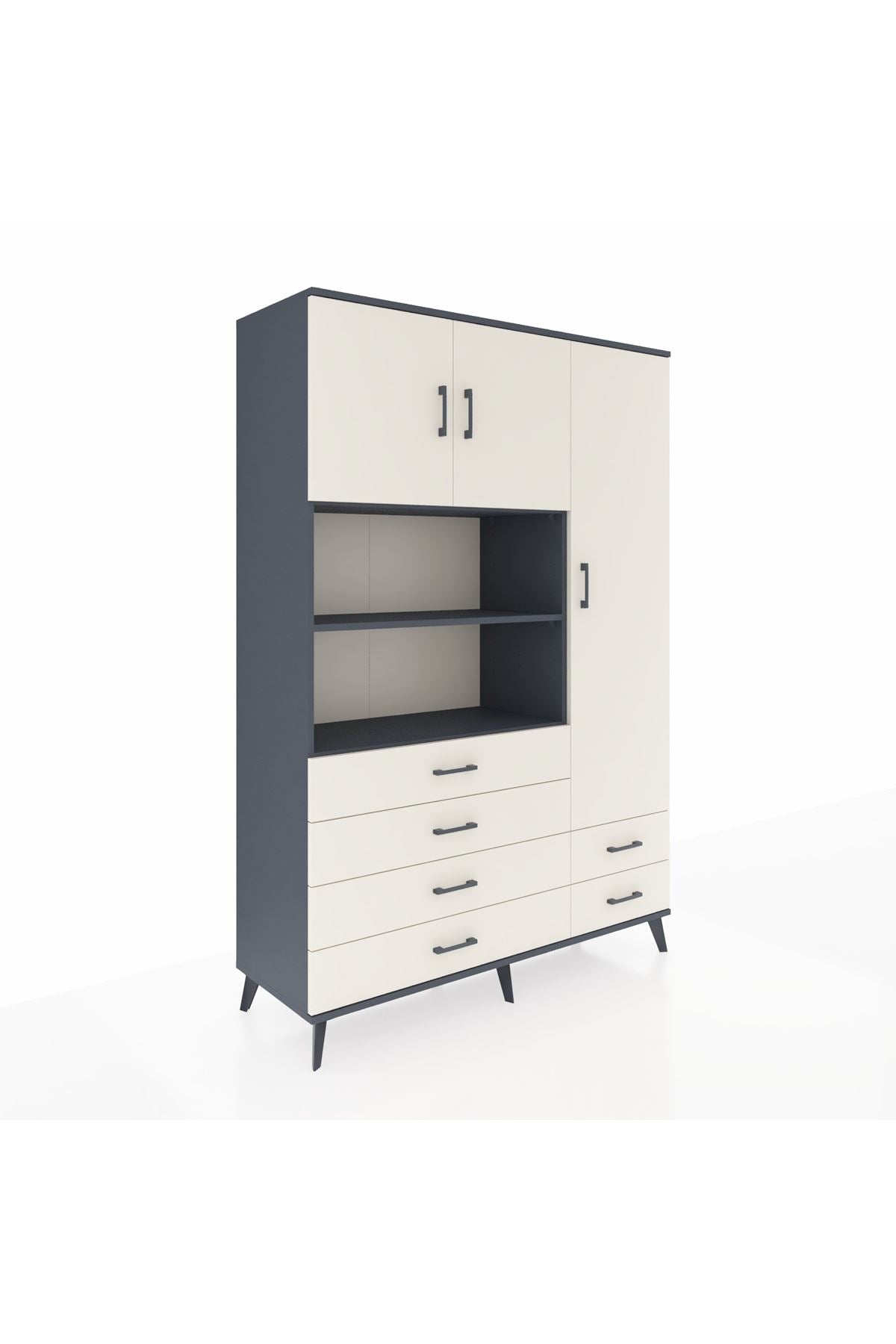 Hyperion Dolap 9 Raflı 6 Çekmeceli 3 Kapaklı 132x44x195 Antrasit-Aytaşı/Aytaşı