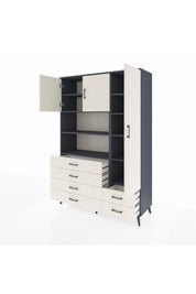 Hyperion Dolap 9 Raflı 6 Çekmeceli 3 Kapaklı 132x44x195 Antrasit-Aytaşı/Aytaşı