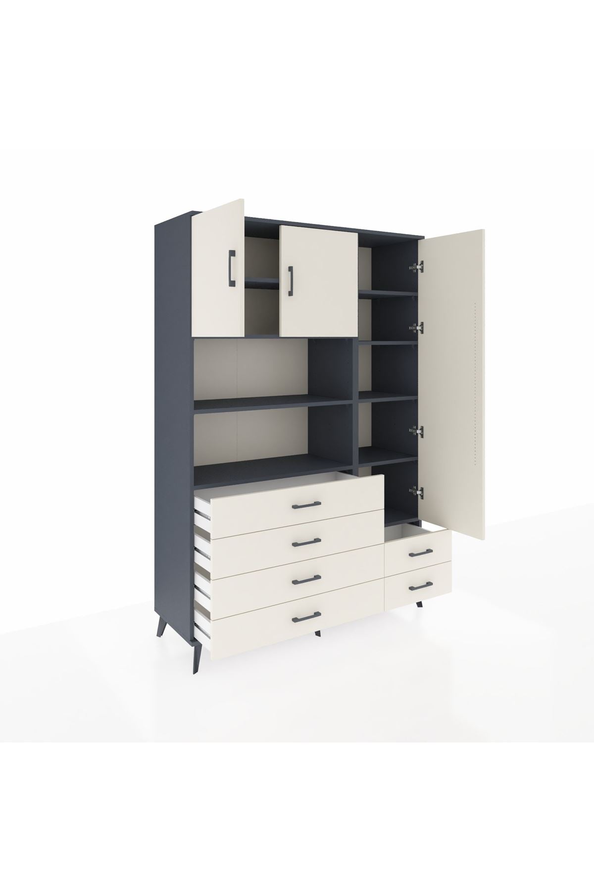 Hyperion Dolap 9 Raflı 6 Çekmeceli 3 Kapaklı 132x44x195 Antrasit-Aytaşı/Aytaşı