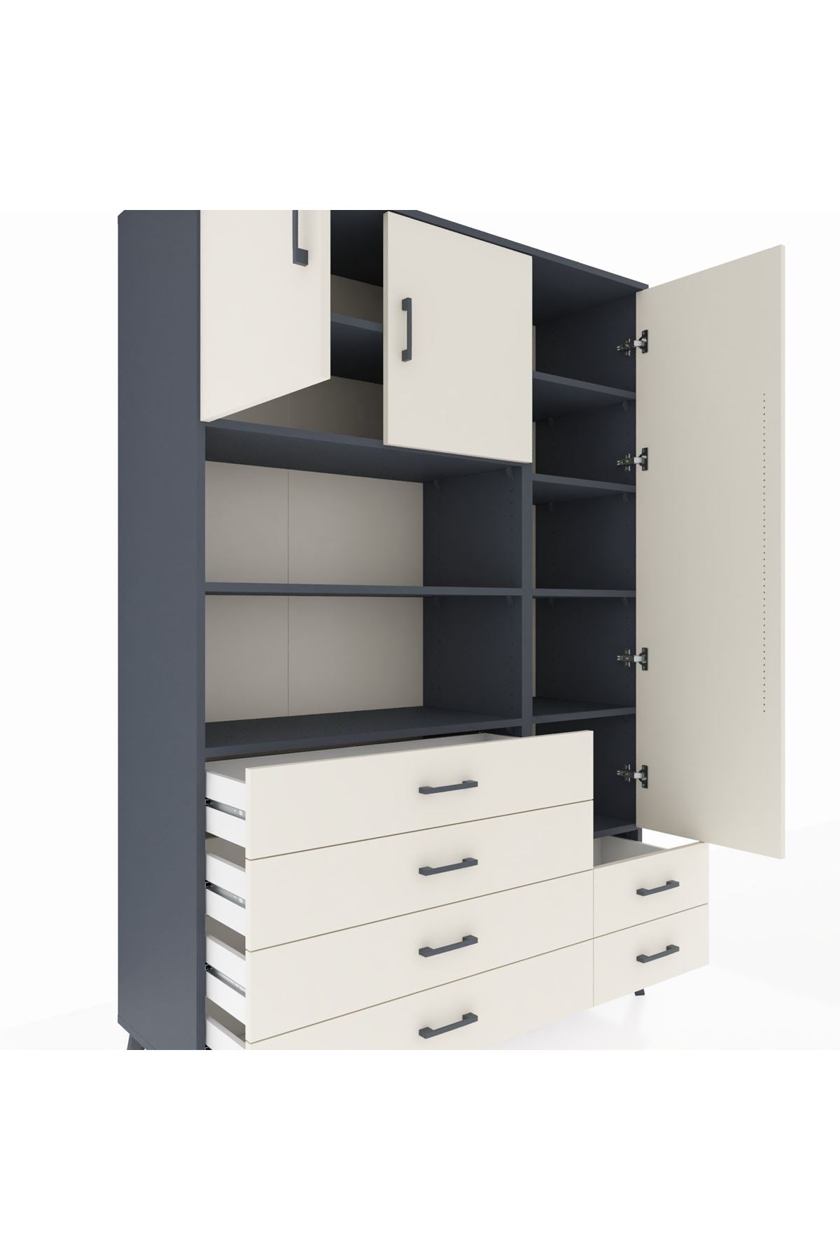 Hyperion Dolap 9 Raflı 6 Çekmeceli 3 Kapaklı 132x44x195 Antrasit-Aytaşı/Aytaşı