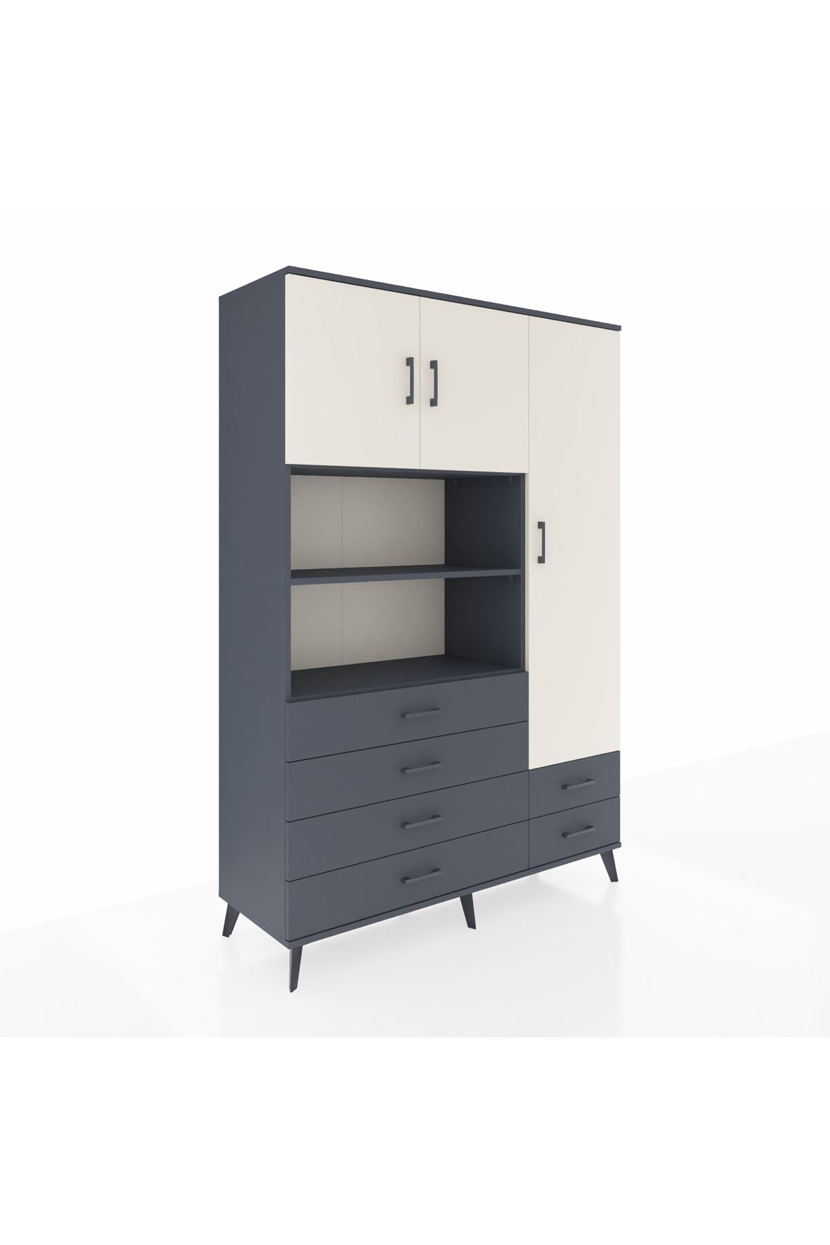 Hyperion Dolap 9 Raflı 6 Çekmeceli 3 Kapaklı 132x44x195 Antrasit-Aytaşı/Antrasit