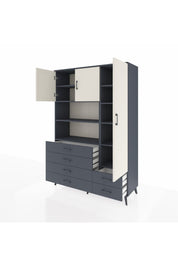 Hyperion Dolap 9 Raflı 6 Çekmeceli 3 Kapaklı 132x44x195 Antrasit-Aytaşı/Antrasit