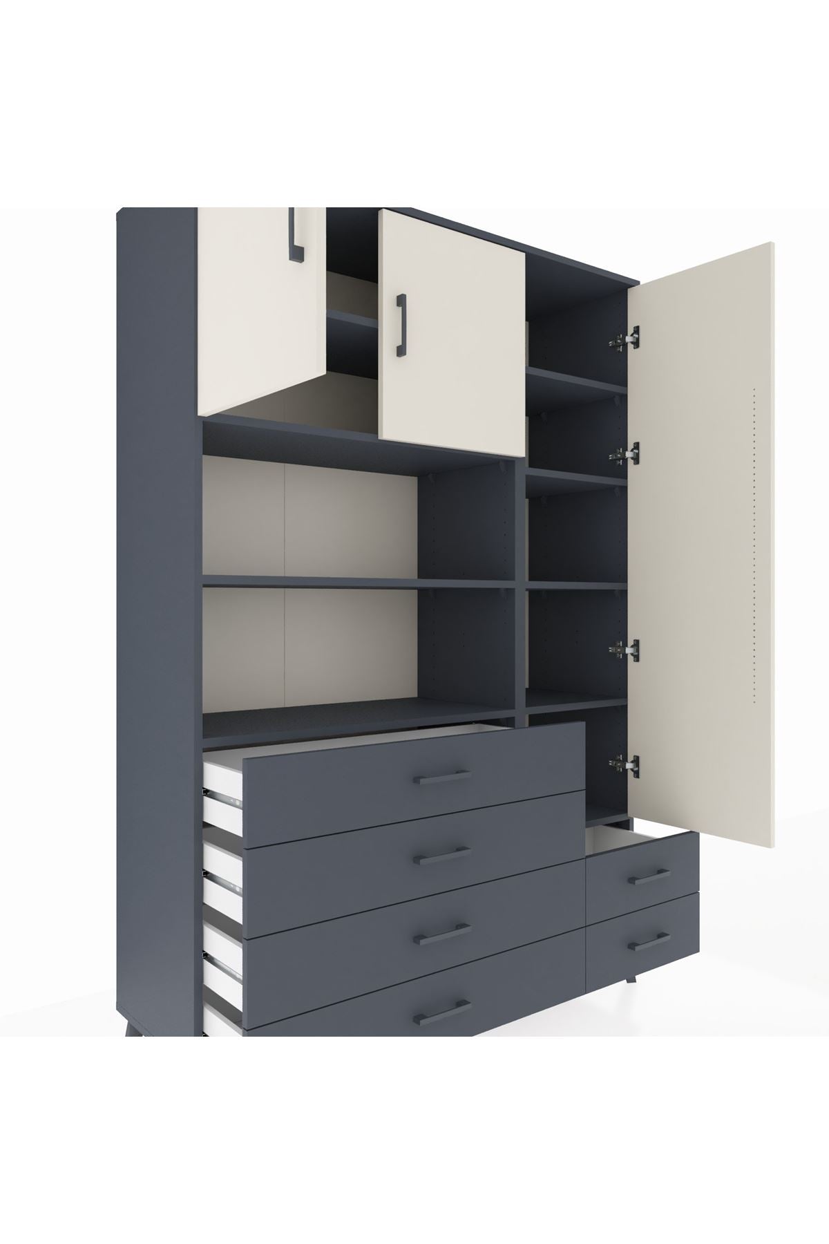 Hyperion Dolap 9 Raflı 6 Çekmeceli 3 Kapaklı 132x44x195 Antrasit-Aytaşı/Antrasit