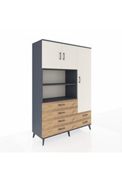 Hyperion Dolap 9 Raflı 6 Çekmeceli 3 Kapaklı 132x44x195 Antrasit-Aytaşı/Çam
