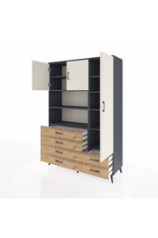 Hyperion Dolap 9 Raflı 6 Çekmeceli 3 Kapaklı 132x44x195 Antrasit-Aytaşı/Çam