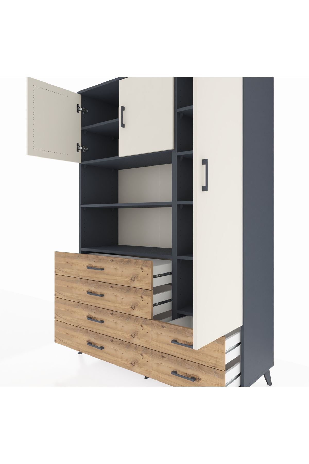 Hyperion Dolap 9 Raflı 6 Çekmeceli 3 Kapaklı 132x44x195 Antrasit-Aytaşı/Çam