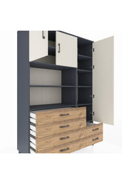 Hyperion Dolap 9 Raflı 6 Çekmeceli 3 Kapaklı 132x44x195 Antrasit-Aytaşı/Çam
