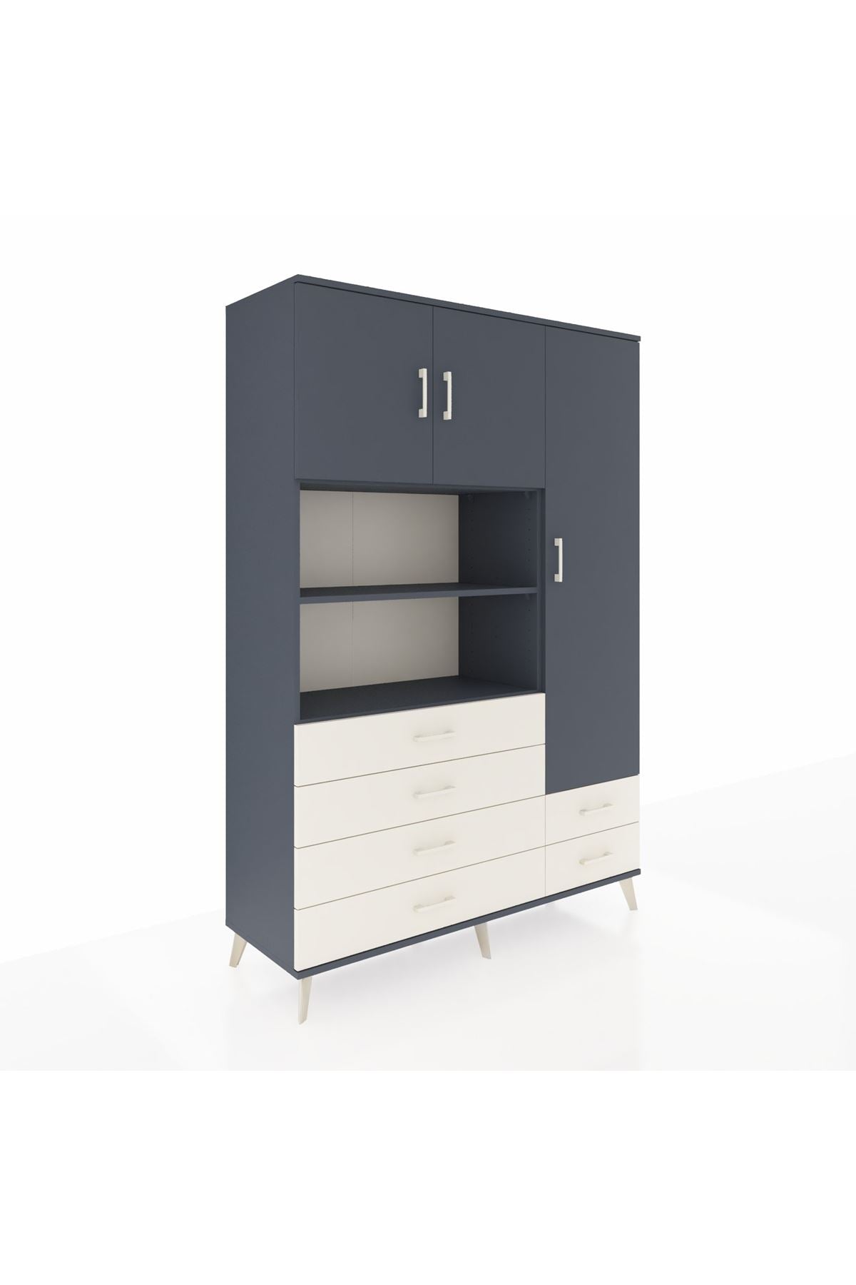 Hyperion Dolap 9 Raflı 6 Çekmeceli 3 Kapaklı 132x44x195 Antrasit-Antrasit/Aytaşı