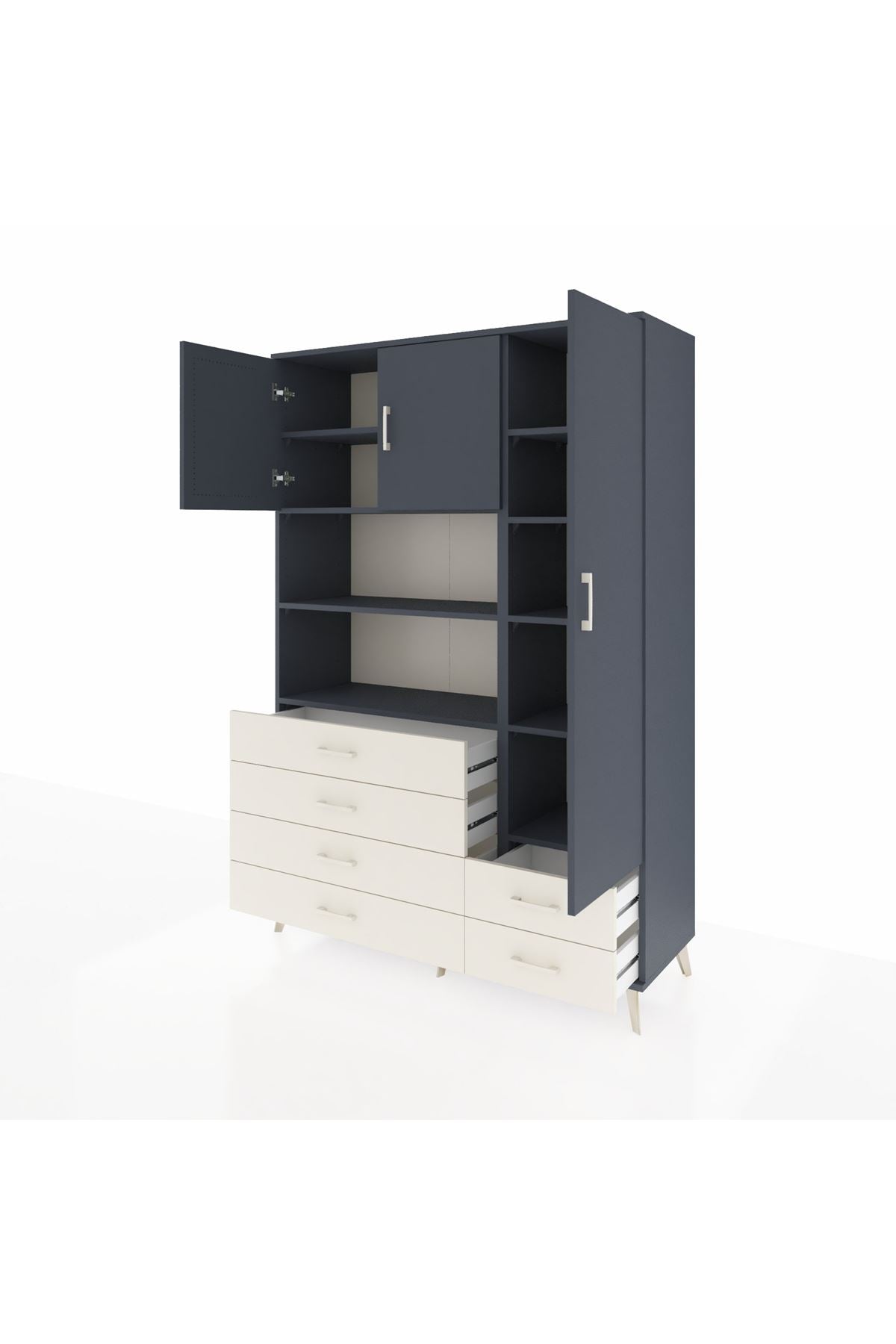 Hyperion Dolap 9 Raflı 6 Çekmeceli 3 Kapaklı 132x44x195 Antrasit-Antrasit/Aytaşı