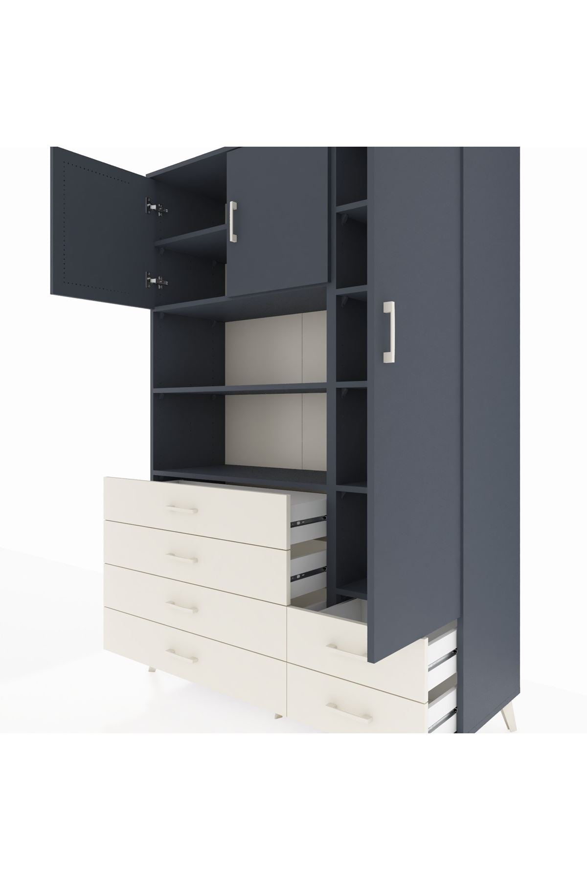 Hyperion Dolap 9 Raflı 6 Çekmeceli 3 Kapaklı 132x44x195 Antrasit-Antrasit/Aytaşı