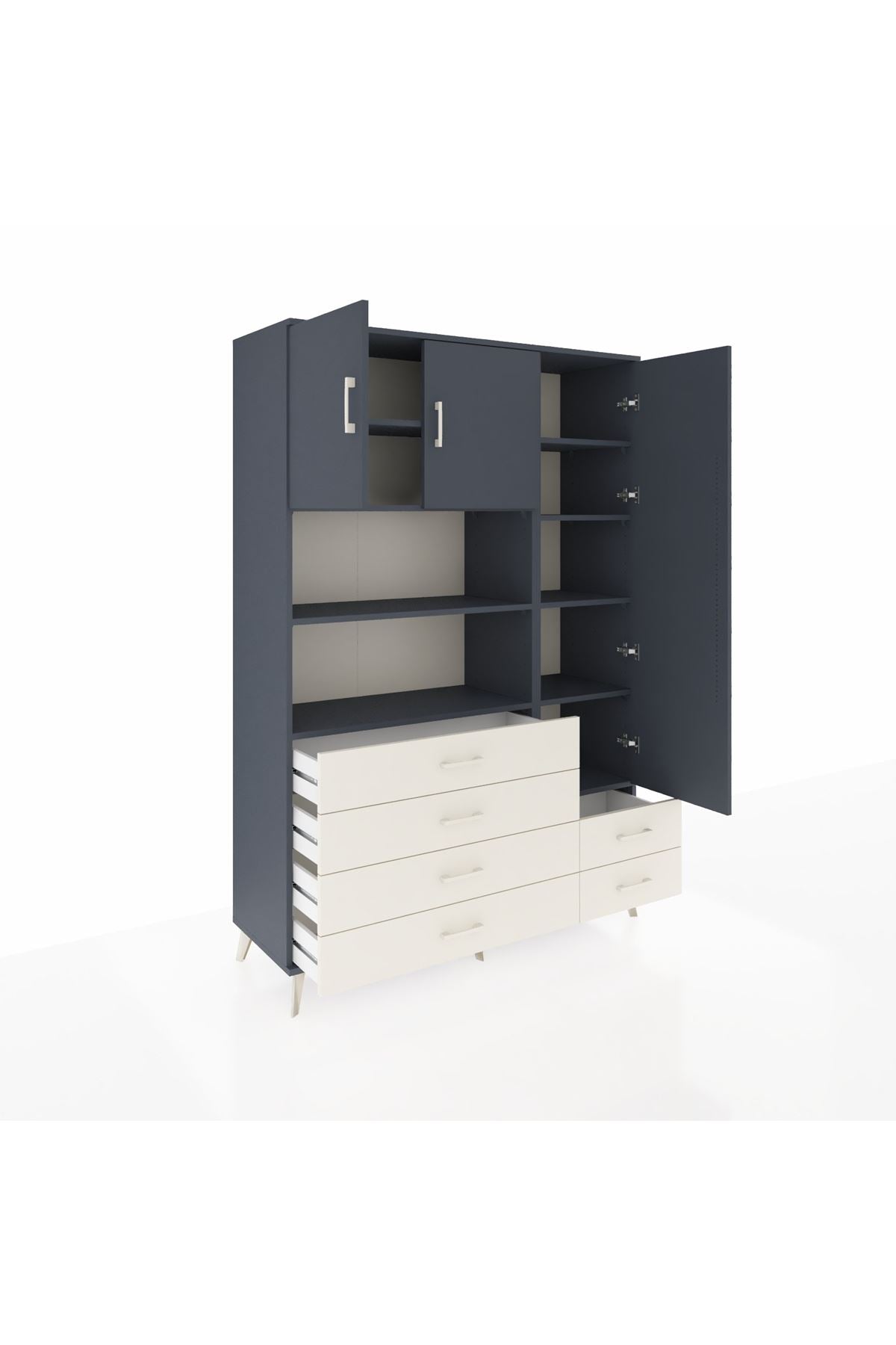 Hyperion Dolap 9 Raflı 6 Çekmeceli 3 Kapaklı 132x44x195 Antrasit-Antrasit/Aytaşı