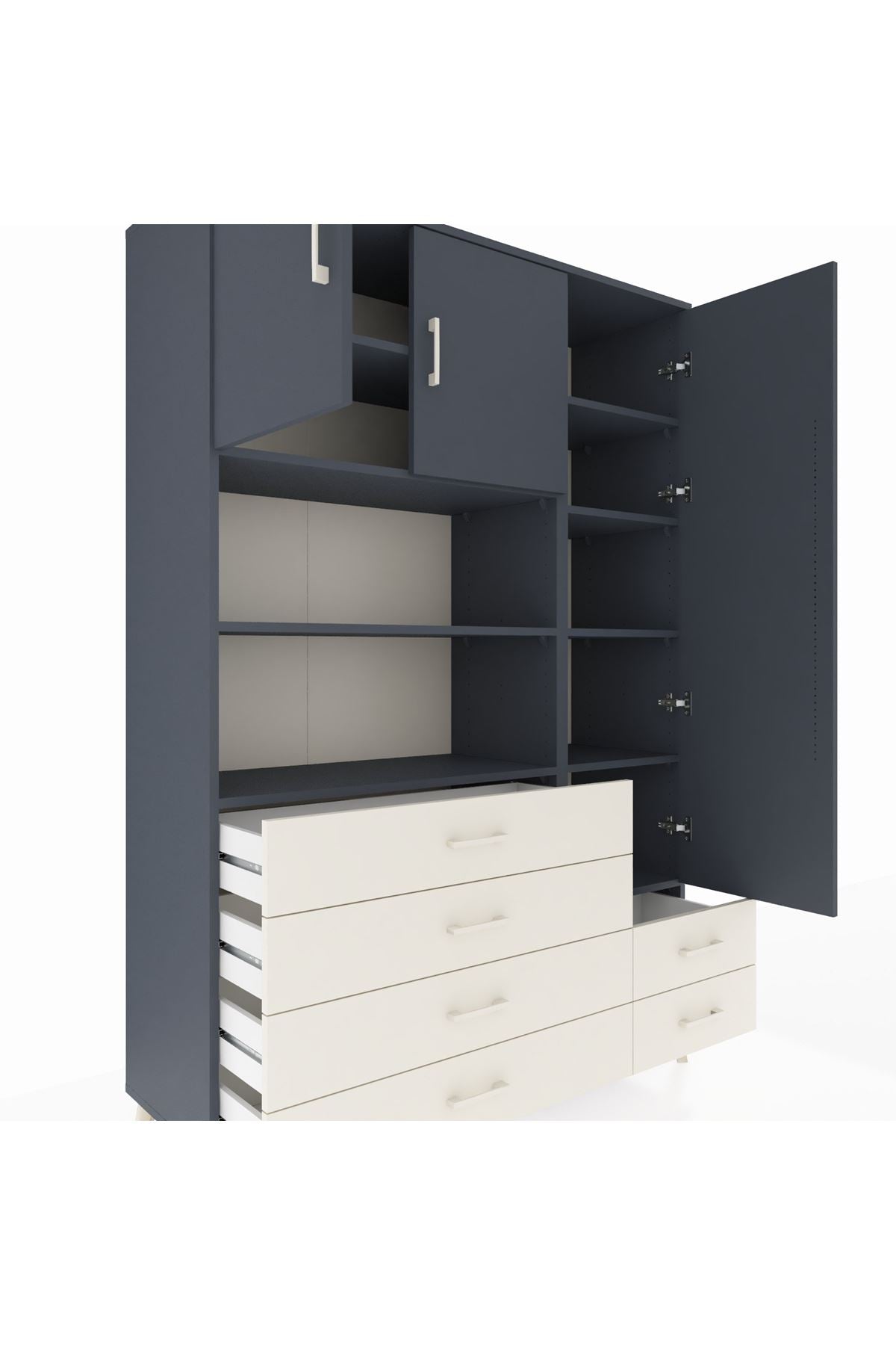 Hyperion Dolap 9 Raflı 6 Çekmeceli 3 Kapaklı 132x44x195 Antrasit-Antrasit/Aytaşı