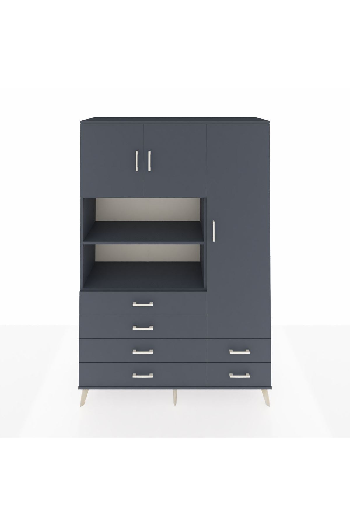 Hyperion Dolap 9 Raflı 6 Çekmeceli 3 Kapaklı 132x44x195 Antrasit-Antrasit/Antrasit