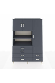 Hyperion Dolap 9 Raflı 6 Çekmeceli 3 Kapaklı 132x44x195 Antrasit-Antrasit/Antrasit