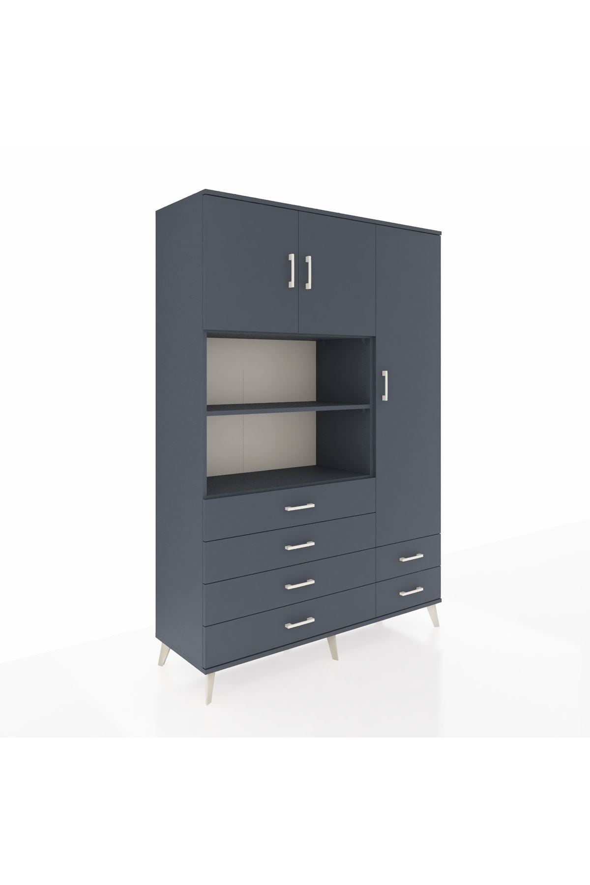 Hyperion Dolap 9 Raflı 6 Çekmeceli 3 Kapaklı 132x44x195 Antrasit-Antrasit/Antrasit