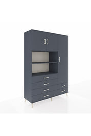 Hyperion Dolap 9 Raflı 6 Çekmeceli 3 Kapaklı 132x44x195 Antrasit-Antrasit/Antrasit