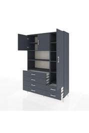 Hyperion Dolap 9 Raflı 6 Çekmeceli 3 Kapaklı 132x44x195 Antrasit-Antrasit/Antrasit
