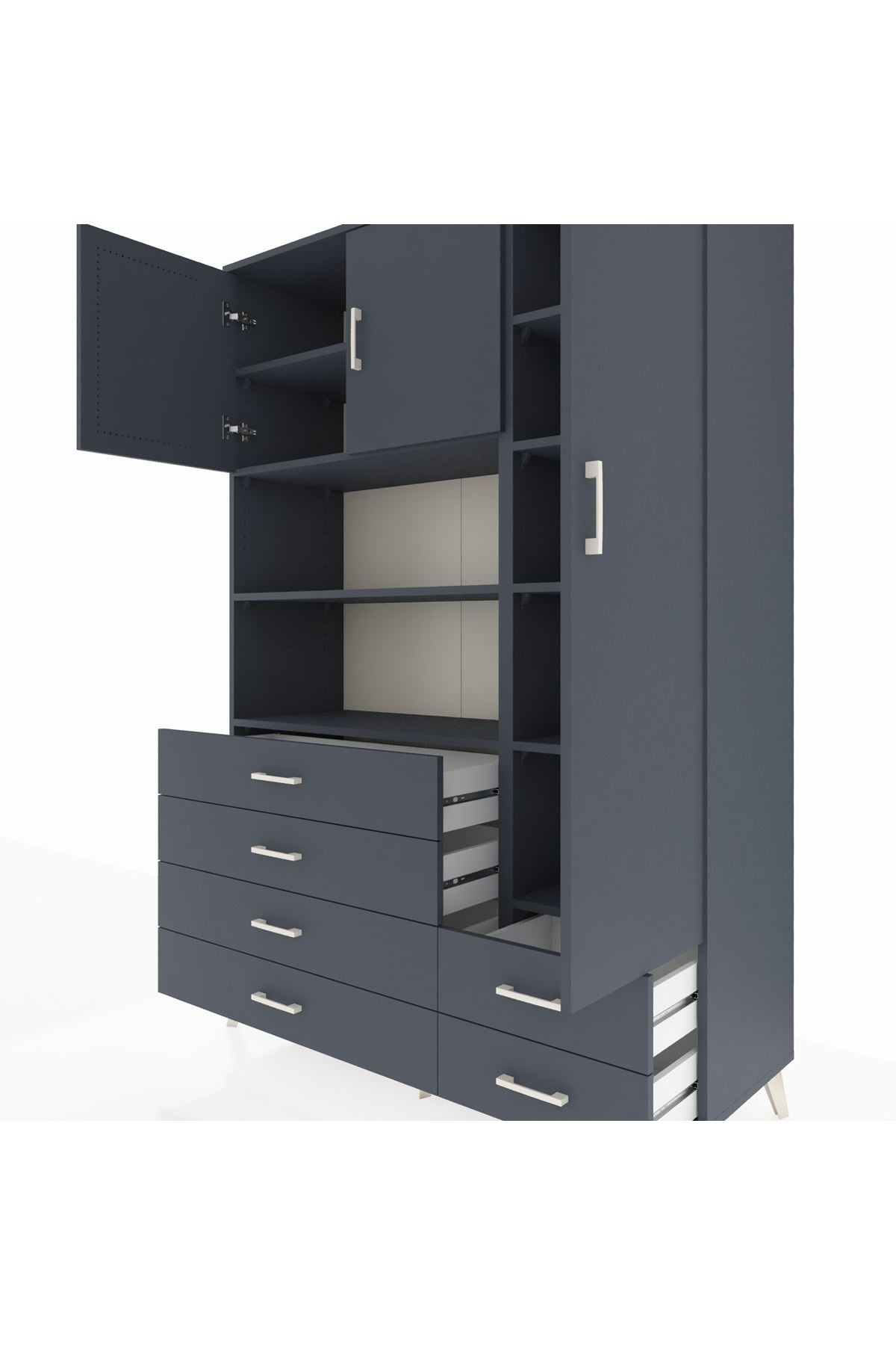 Hyperion Dolap 9 Raflı 6 Çekmeceli 3 Kapaklı 132x44x195 Antrasit-Antrasit/Antrasit