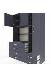 Hyperion Dolap 9 Raflı 6 Çekmeceli 3 Kapaklı 132x44x195 Antrasit-Antrasit/Antrasit