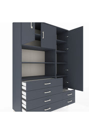 Hyperion Dolap 9 Raflı 6 Çekmeceli 3 Kapaklı 132x44x195 Antrasit-Antrasit/Antrasit