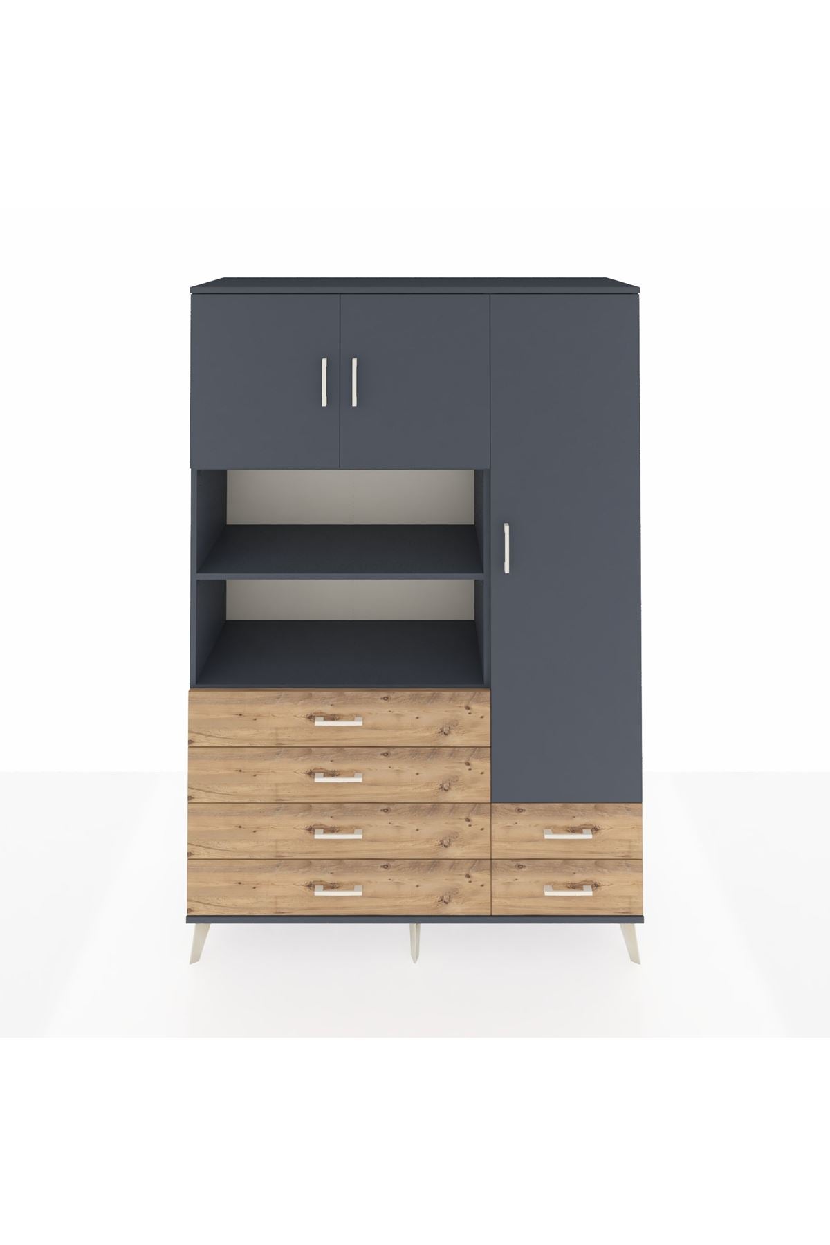 Hyperion Dolap 9 Raflı 6 Çekmeceli 3 Kapaklı 132x44x195 Antrasit-Antrasit/Çam