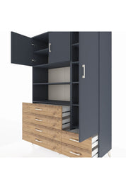 Hyperion Dolap 9 Raflı 6 Çekmeceli 3 Kapaklı 132x44x195 Antrasit-Antrasit/Çam