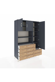 Hyperion Dolap 9 Raflı 6 Çekmeceli 3 Kapaklı 132x44x195 Antrasit-Antrasit/Çam