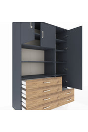 Hyperion Dolap 9 Raflı 6 Çekmeceli 3 Kapaklı 132x44x195 Antrasit-Antrasit/Çam