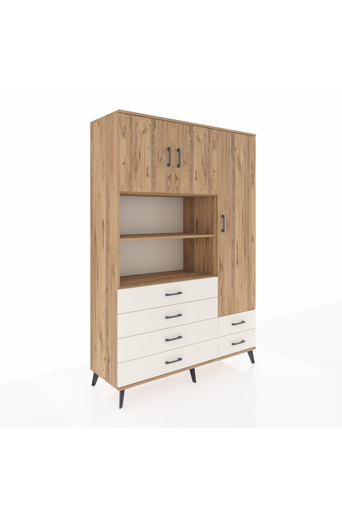 Hyperion Dolap 9 Raflı 6 Çekmeceli 3 Kapaklı 132x44x195 Çam-Çam/Aytaşı