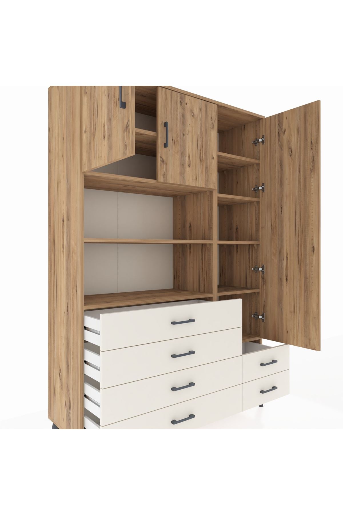 Hyperion Dolap 9 Raflı 6 Çekmeceli 3 Kapaklı 132x44x195 Çam-Çam/Aytaşı