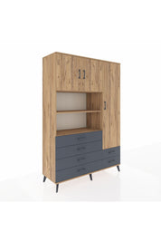 Hyperion Dolap 9 Raflı 6 Çekmeceli 3 Kapaklı 132x44x195 Çam-Çam/Antrasit