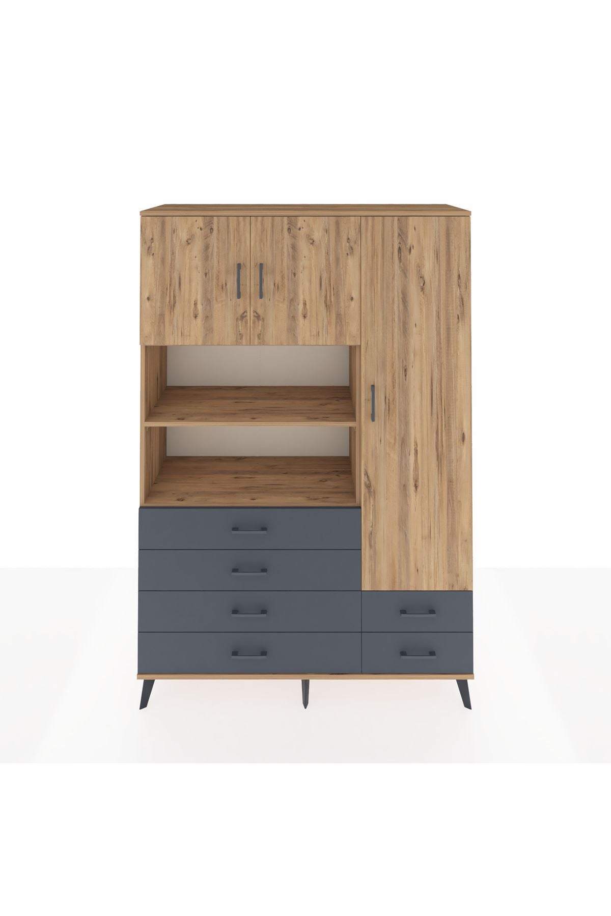 Hyperion Dolap 9 Raflı 6 Çekmeceli 3 Kapaklı 132x44x195 Çam-Çam/Antrasit