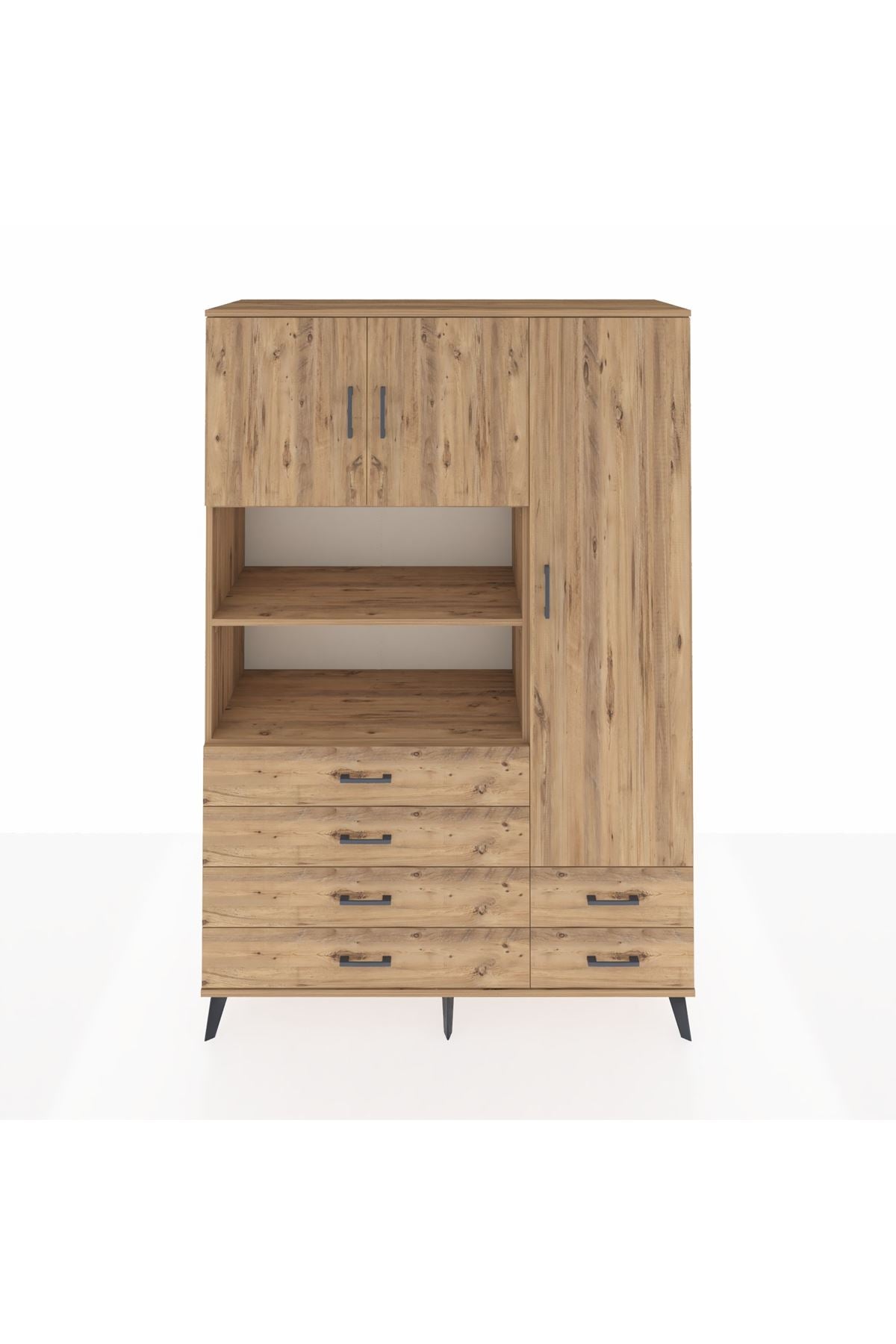 Hyperion Dolap 9 Raflı 6 Çekmeceli 3 Kapaklı 132x44x195 Çam-Çam/Çam