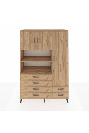 Hyperion Dolap 9 Raflı 6 Çekmeceli 3 Kapaklı 132x44x195 Çam-Çam/Çam